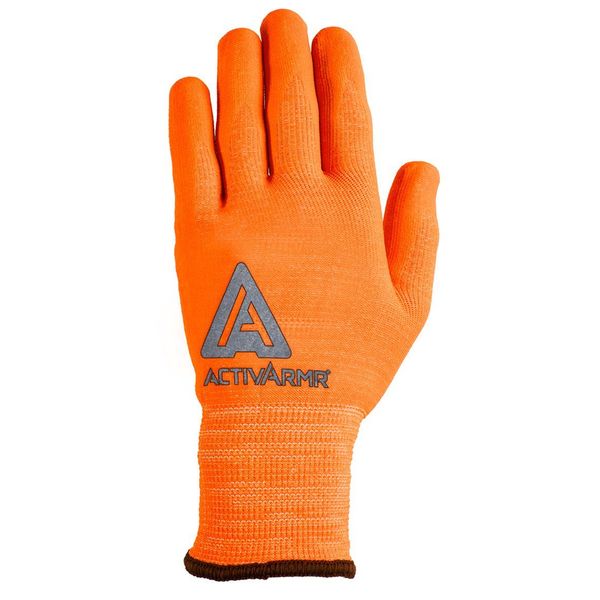 Hi-Vis Cut Resistant Coated Gloves, A2 Cut Level, Nitrile/Polyurethane, 9, 1 PR