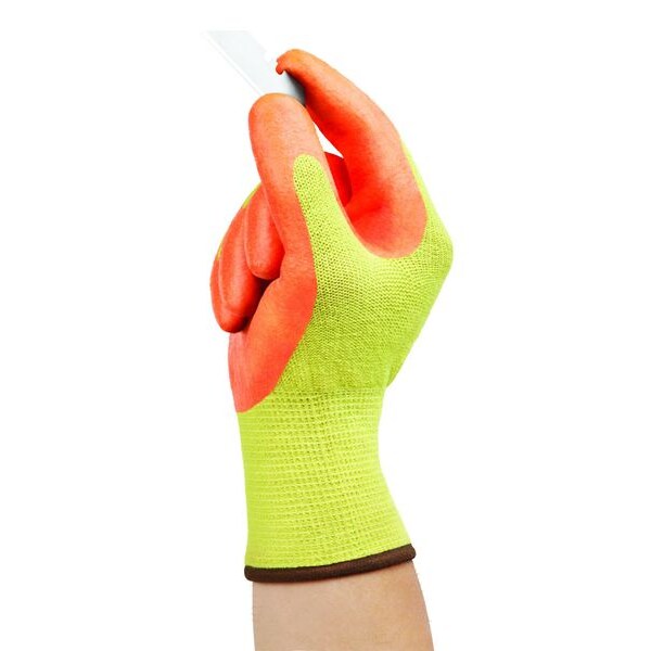 Hi-Vis Cut Resistant Coated Gloves, A5 Cut Level, Nitrile, XS, 1 PR