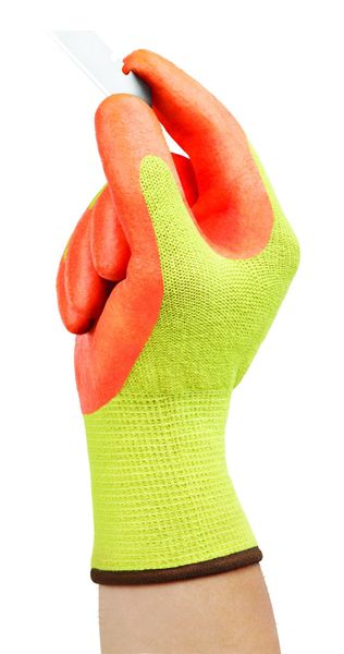 Hi-Vis Cut Resistant Coated Gloves, A5 Cut Level, Nitrile, M, 1 PR