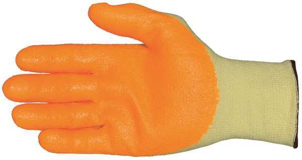 Hi-Vis Cut Resistant Coated Gloves, A5 Cut Level, Nitrile, L, 1 PR