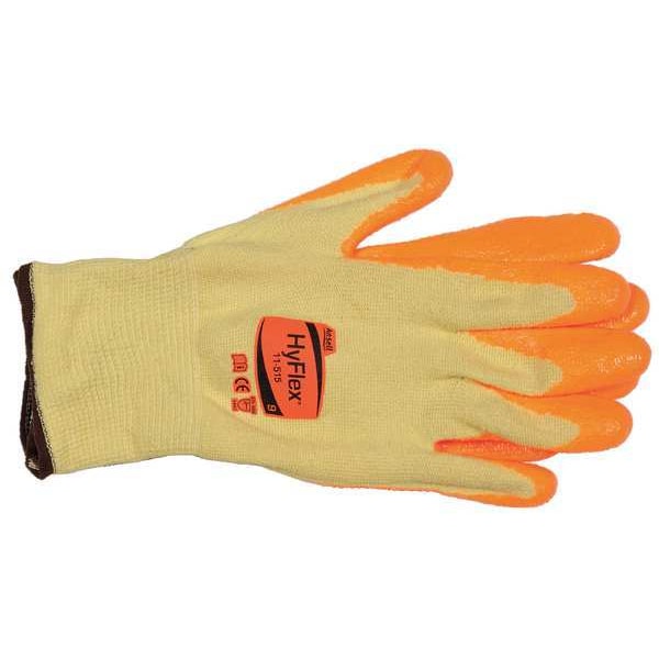 Hi-Vis Cut Resistant Coated Gloves, A5 Cut Level, Nitrile, S, 1 PR