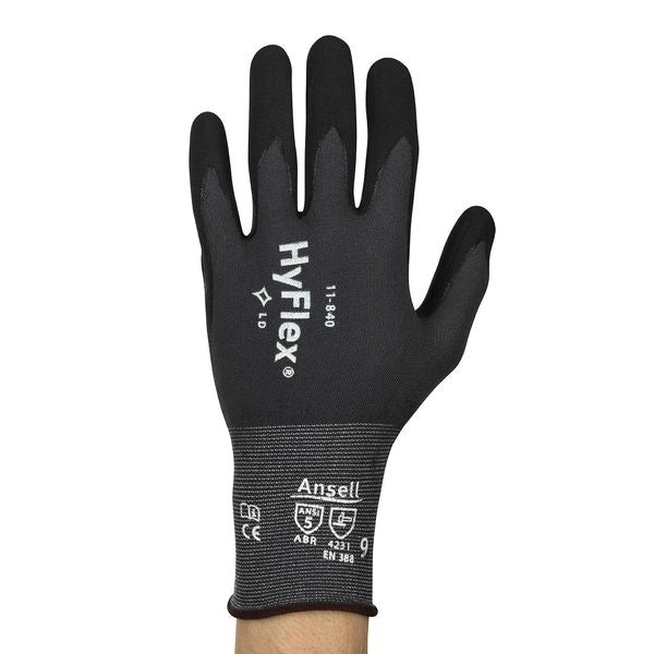 Foam Nitrile Coated Gloves, Palm Coverage, Black/Gray, 11, PR