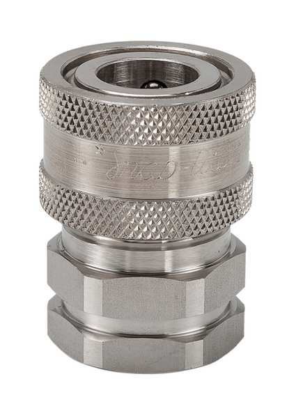 Hydraulic Quick Connect Hose Coupling, 316 Stainless Steel Body, Ball Lock, 3/4