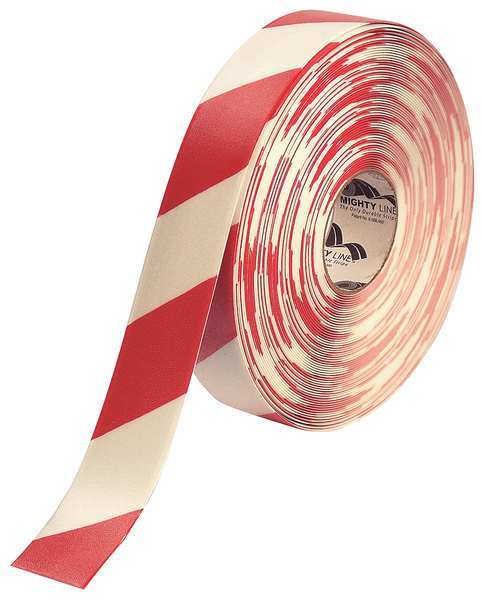 Ind Floor Tape, Roll, Red/White, Vinyl