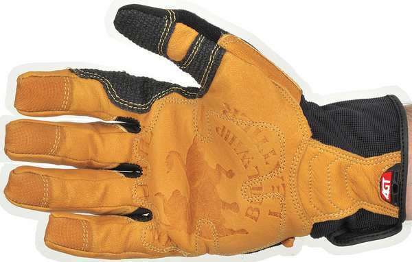 Mechanics Gloves, L, Tan, Leather, Leather/Ribbed Nylon/Spandex