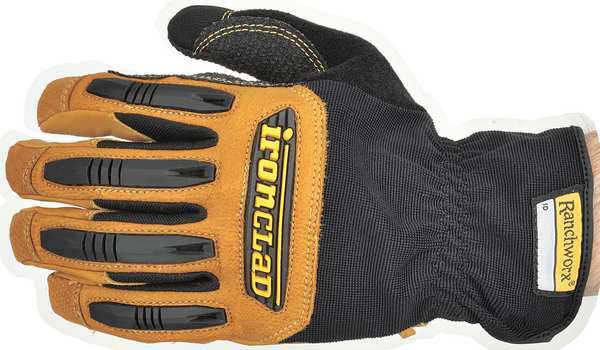 Mechanics Gloves, L, Tan, Leather, Leather/Ribbed Nylon/Spandex
