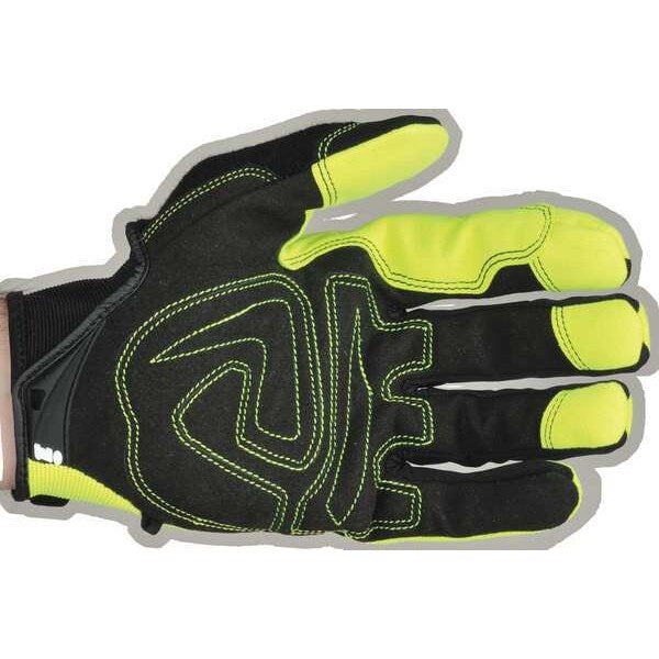 Hi-Vis Mechanics Gloves, S, Green, Padded, Ribbed Nylon/Spandex