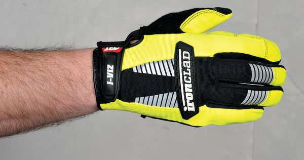 Hi-Vis Mechanics Gloves, XL, Green, Padded, Ribbed Nylon/Spandex