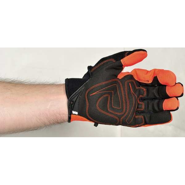 Hi-Vis Mechanics Gloves, S, Orange, Padded, Ribbed Nylon/Spandex