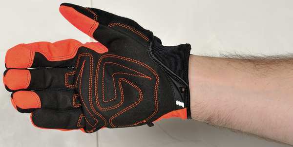 Hi-Vis Mechanics Gloves, L, Orange, Padded, Ribbed Nylon/Spandex