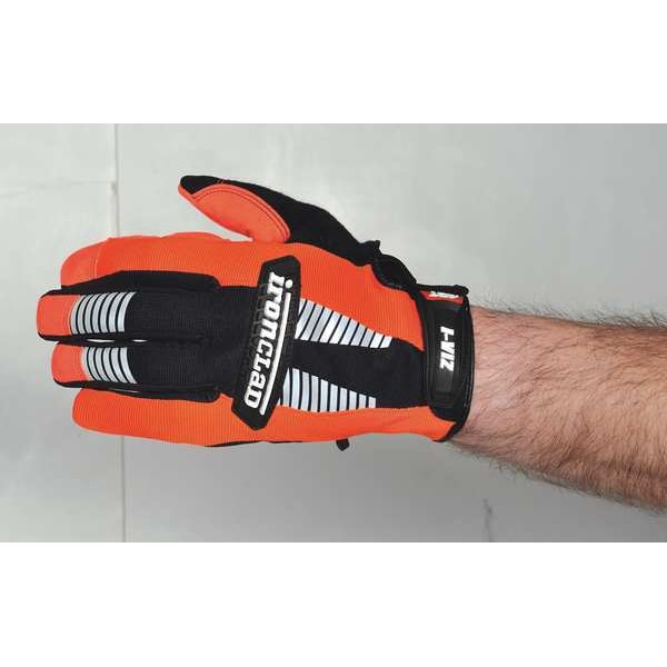 Hi-Vis Mechanics Gloves, S, Orange, Padded, Ribbed Nylon/Spandex