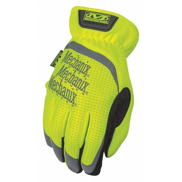 Hi-Vis Mechanics Gloves, L, Yellow, Anatomically Designed Two-Piece, Trekdry(R)