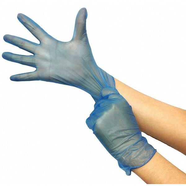 Disposable Gloves, Vinyl, Powder Free, Blue, XL, 100 PK