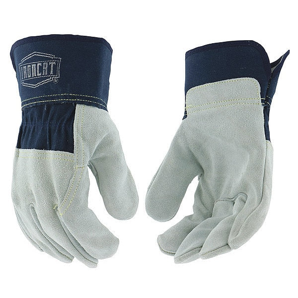 Lthr Palm Gloves, Cowhide, Blu/Gray, M, PK12