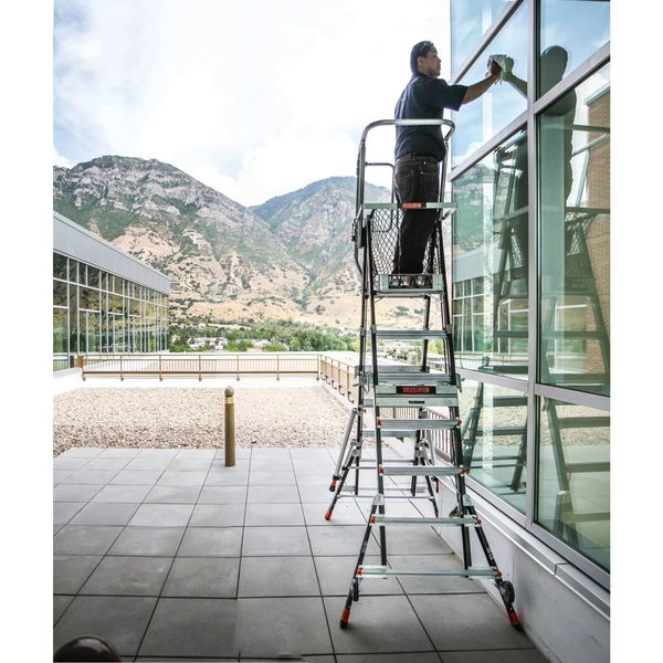 3 to 5 ft Fiberglass Adjustable Safety Cage Platform Stepladder