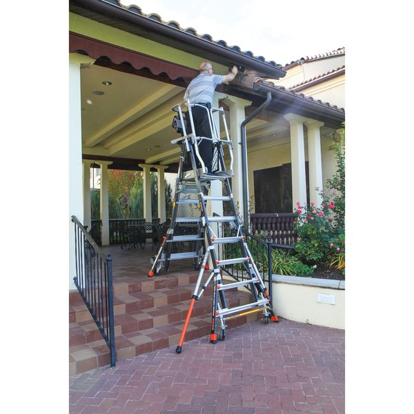 8 to 14 ft Fiberglass Adjustable Safety Cage Platform Stepladder