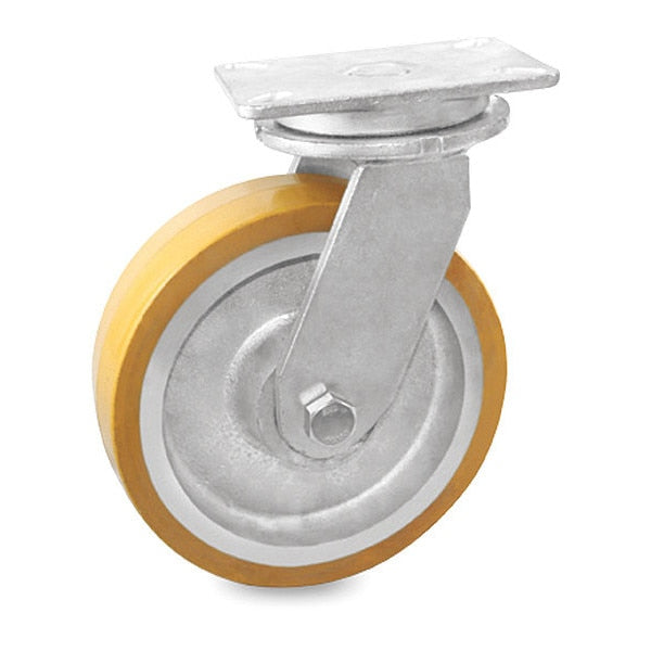 Plate Caster, 3000 lb. Load, Yellow Wheel