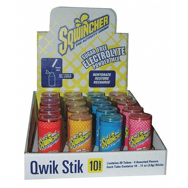 Sqwincher Zero, Sugar Free Sports Drink Mix, Assorted Flavors, 20 oz Yield per 11 oz Pack, 20 Pack