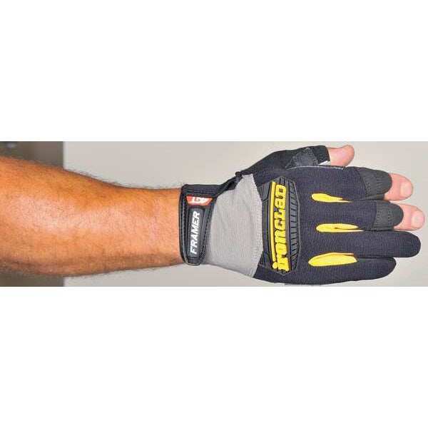 Mechanics Gloves, 2XL, Black, Ribbed Stretch Nylon