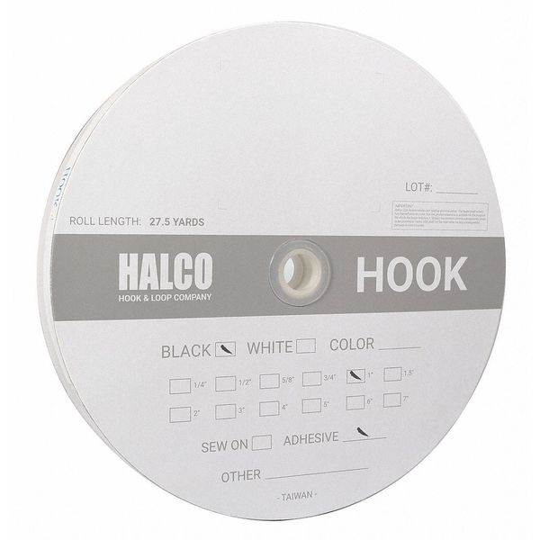 Reclosable Fastener, Rubber Adhesive, 27.5 yds, 1 in Wd, Black