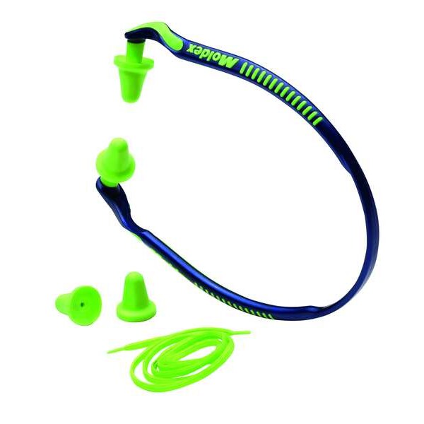 Reusable Banded Ear Plugs, Bell Shape, 25 dB, 1 Pairs, Bright Green