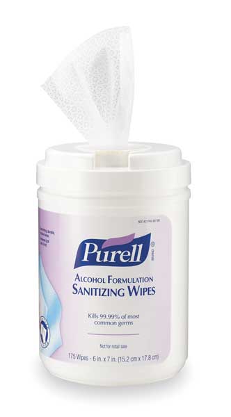 Hand Sanitizer Wipes, White, Canister, Dual Textured, 175 Wipes, 6 in x 7 in, Alcohol