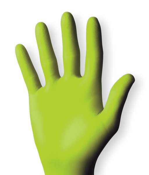 Disposable Gloves, Nitrile, Powder Free, Fluorescent Green, M, 50 PK
