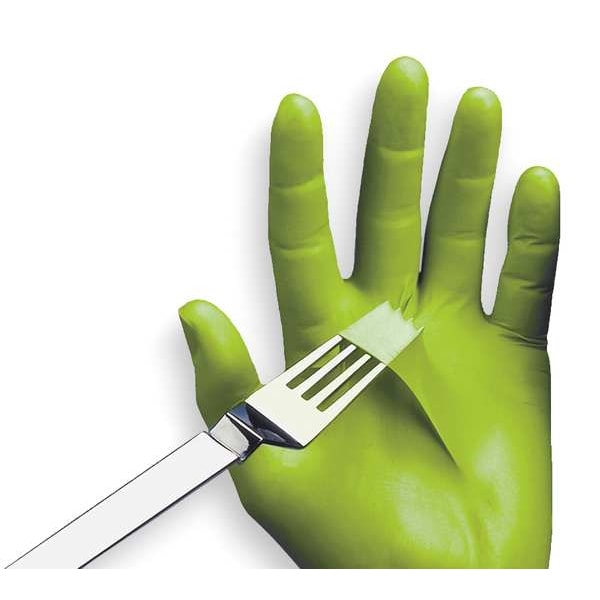 Disposable Gloves, Nitrile, Powder Free, Fluorescent Green, L, 100 PK