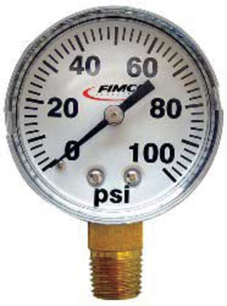 Pressure Gauge, 0 to 100 psi, 2In, 1/4In