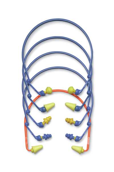 Reusable Banded Ear Plugs, Bell Shape, 25 dB, 1 Pairs, Blue/Yellow