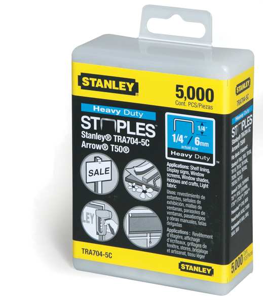 Heavy Duty Staples, 24 ga, Narrow Crown, 1/4 in Leg L, Steel, 5000 PK