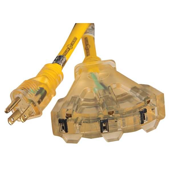 100 ft. 12/3 3-Outlet Lighted Extension Cord SJTW