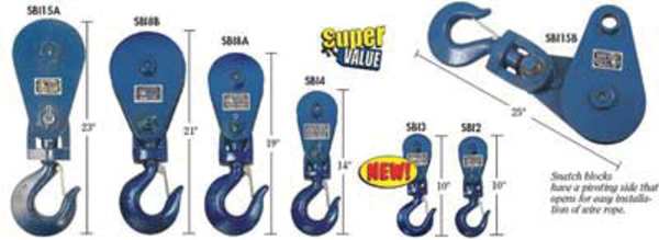 Snatch Block, Wire Rope, 3/4 in Max Cable Size, 16,000 lb Max Load, Painted