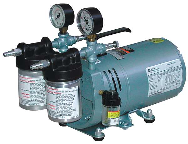 Compressor/Vacuum Pump, 1/8 hp, 115V AC, 25.5 in H Max Vacuum, 60 psi Max Continuous Pressure