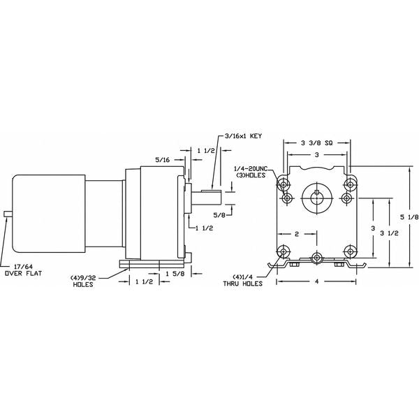 AC Gearmotor, 38.0 in-lb Max. Torque, 100 RPM Nameplate RPM, 115V AC Voltage, 1 Phase