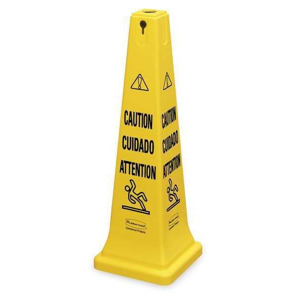 Safety Cone, 36 in H, 12 1/4 in W, HDPE, Cone, English, French, Spanish, FG627600YEL