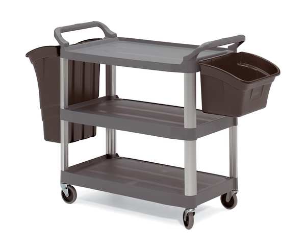 Plastic Dual-Handle Utility Cart with Lipped Plastic Shelves, (2) Raised, 3 Shelves, 300 lb