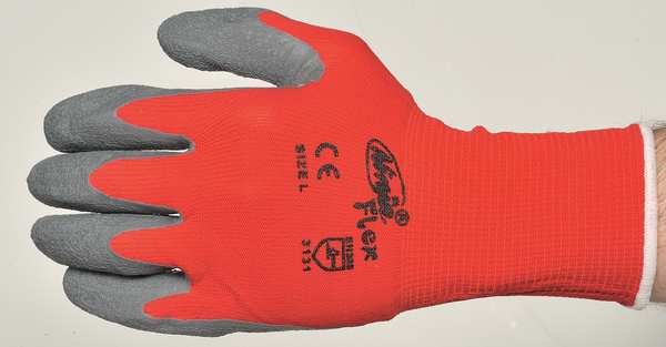 Latex Coated Gloves, Palm Coverage, Red/Gray, M, PR
