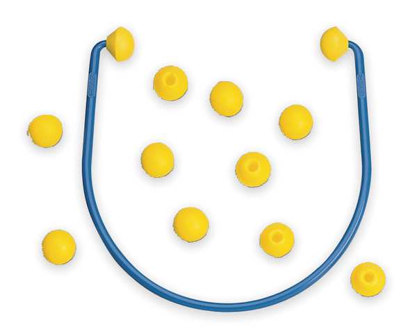 Disposable Banded Ear Plugs, Pod Shape, 17 dB, 1 Pairs, Blue/Yellow