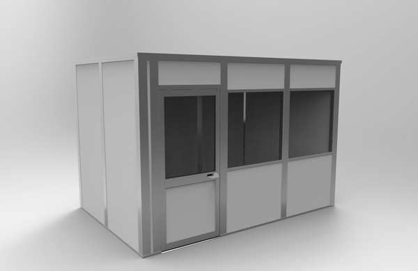 4-Wall Modular In-Plant Office, 8 ft H, 12 ft W, 8 ft D, Gray