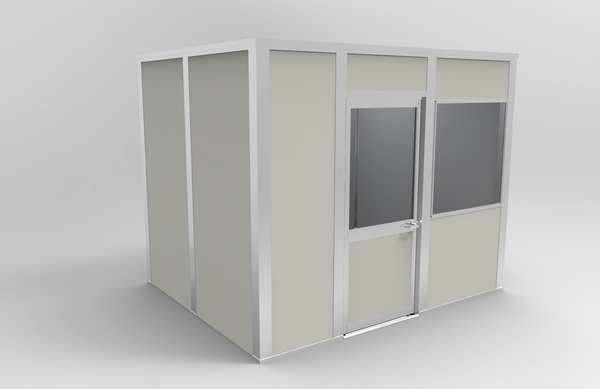 4-Wall Modular In-Plant Office, 8 ft H, 10 ft W, 8 ft D, Gray