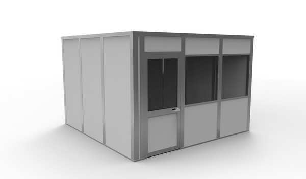 4-Wall Modular In-Plant Office, 8 ft H, 12 ft W, 12 ft D, Gray