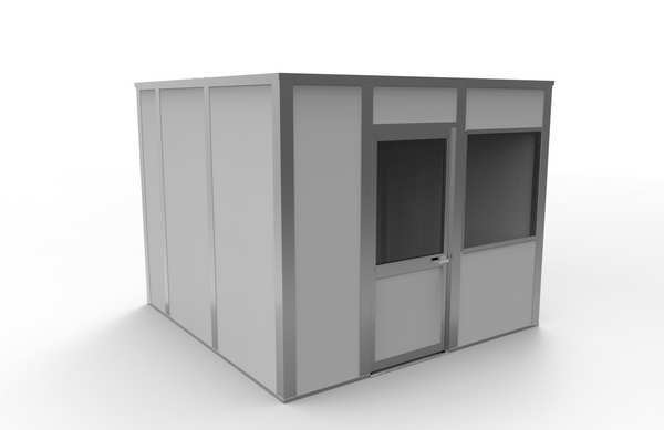 4-Wall Modular In-Plant Office, 8 ft H, 10 ft W, 10 ft D, Gray