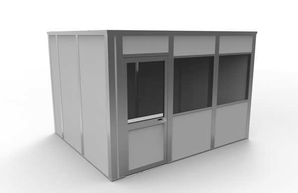 4-Wall Modular In-Plant Office, 8 ft H, 12 ft W, 10 ft D, Gray