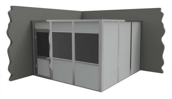 2-Wall Modular In-Plant Office, 8 ft H, 12 ft W, 12 ft D, Gray