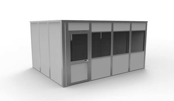 4-Wall Modular In-Plant Office, 8 ft H, 16 ft W, 12 ft D, Gray