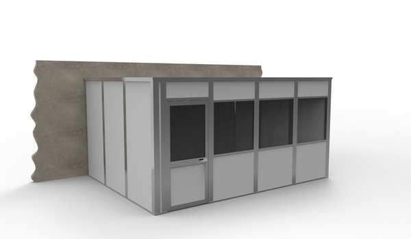3-Wall Modular In-Plant Office, 8 ft H, 16 ft W, 12 ft D, Gray