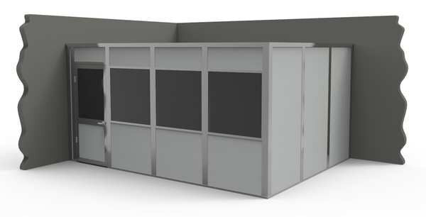 2-Wall Modular In-Plant Office, 8 ft H, 16 ft W, 12 ft D, Gray