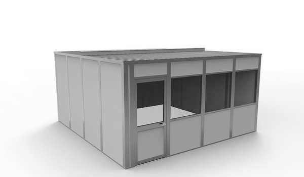 4-Wall Modular In-Plant Office, 8 ft H, 16 ft W, 16 ft D, Gray