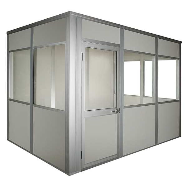 4-Wall Modular In-Plant Office, 8 ft H, 10 ft W, 8 ft D, Gray